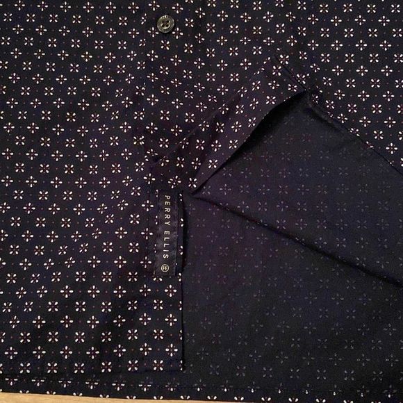 PERRY ELLIS Navy Floral Print Button Down Shirt - Picture 3 of 10